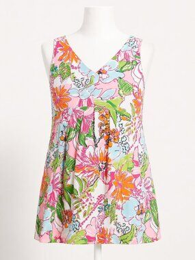 Lilly Pulitzer Nosie Posie V-Neck Tunic Tank XS NWT | Floral Rayon | Back Zip